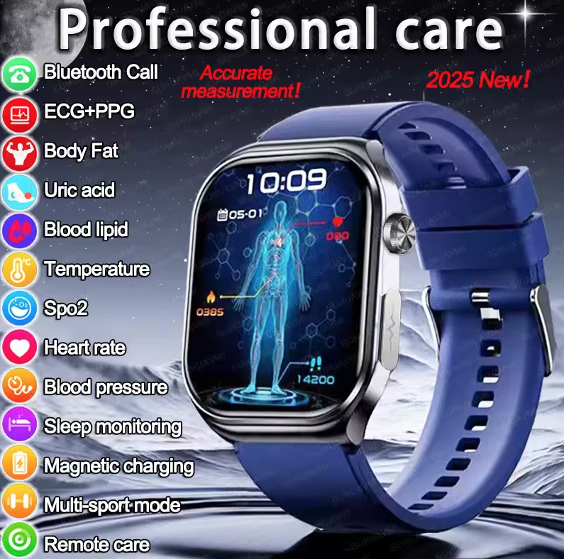 ET585 ECG+PPG Montre intelligente de diagnostic de santé IA Hommes Femmes Horloge Lipides sanguins Tension artérielle Acide urique Fréquence cardiaque