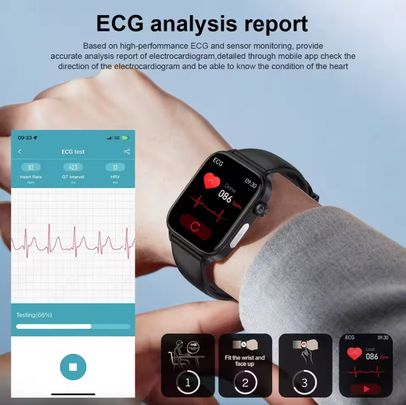ET585 ECG+PPG Montre intelligente de diagnostic de santé IA Hommes Femmes Horloge Lipides sanguins Tension artérielle Acide urique Fréquence cardiaque