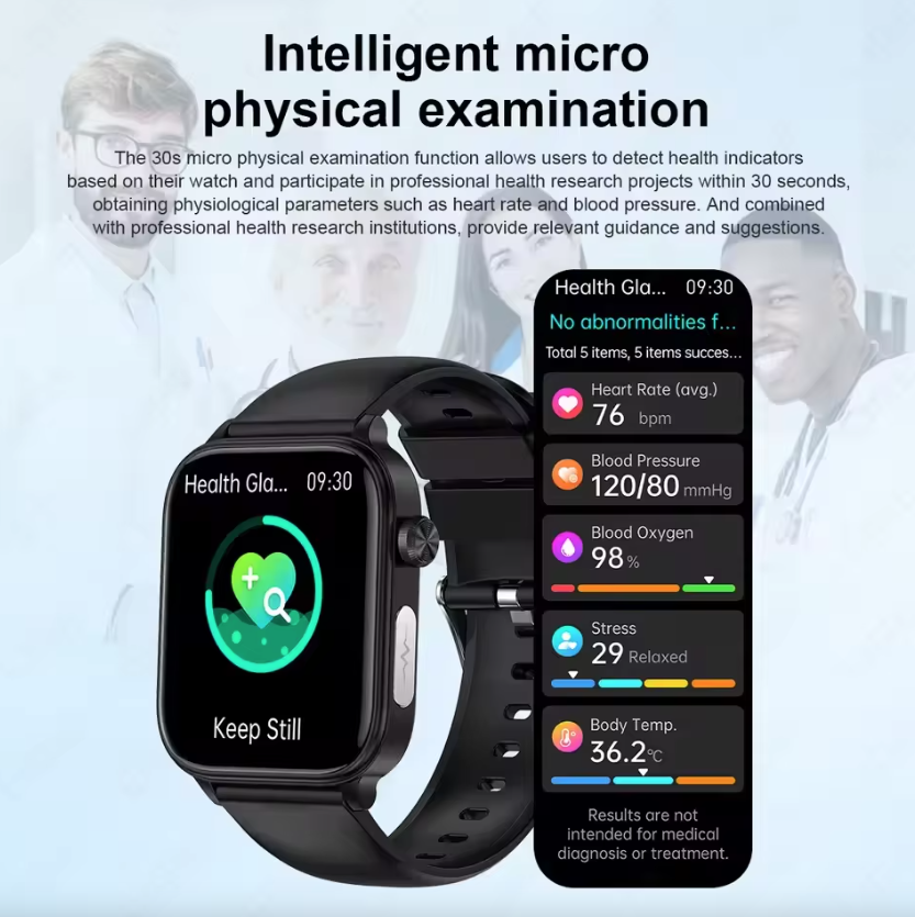 ET585 ECG+PPG Montre intelligente de diagnostic de santé IA Hommes Femmes Horloge Lipides sanguins Tension artérielle Acide urique Fréquence cardiaque