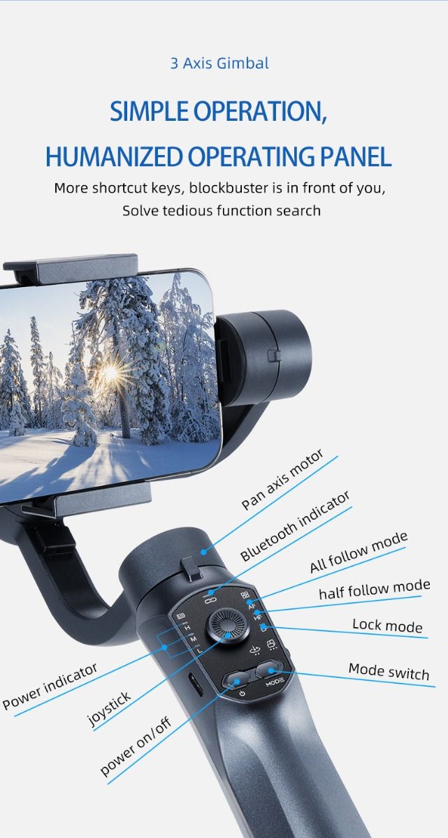Stabilisateur F10 Pro cardan 3 axes pour vidéographie mobile et qualité vidéo fluide compatible Android iPhone