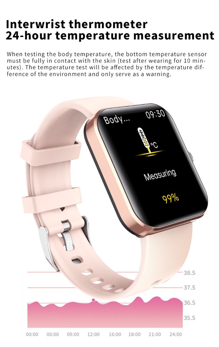 F57L Montre intelligente Glycémie Tension artérielle Fréquence cardiaque Température Surveillance sportive 1,91 pouce Sn