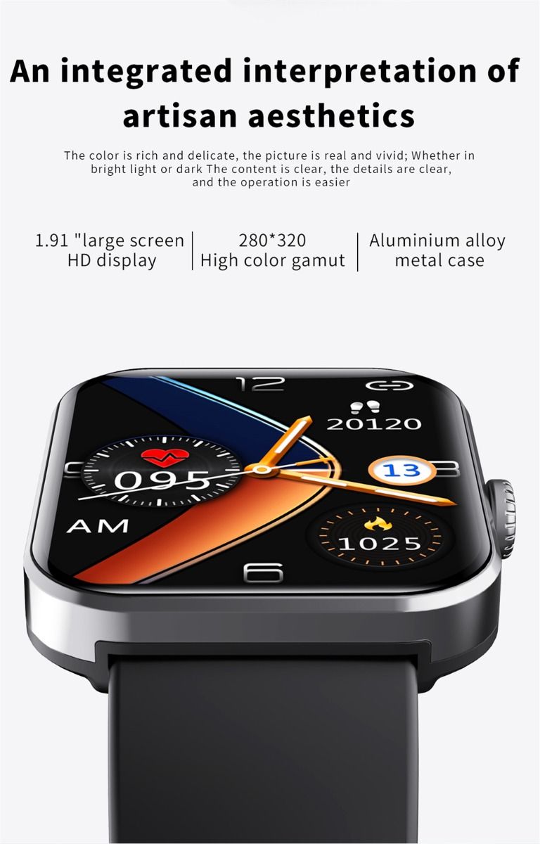 F57L Montre intelligente Glycémie Tension artérielle Fréquence cardiaque Température Surveillance sportive 1,91 pouce Sn