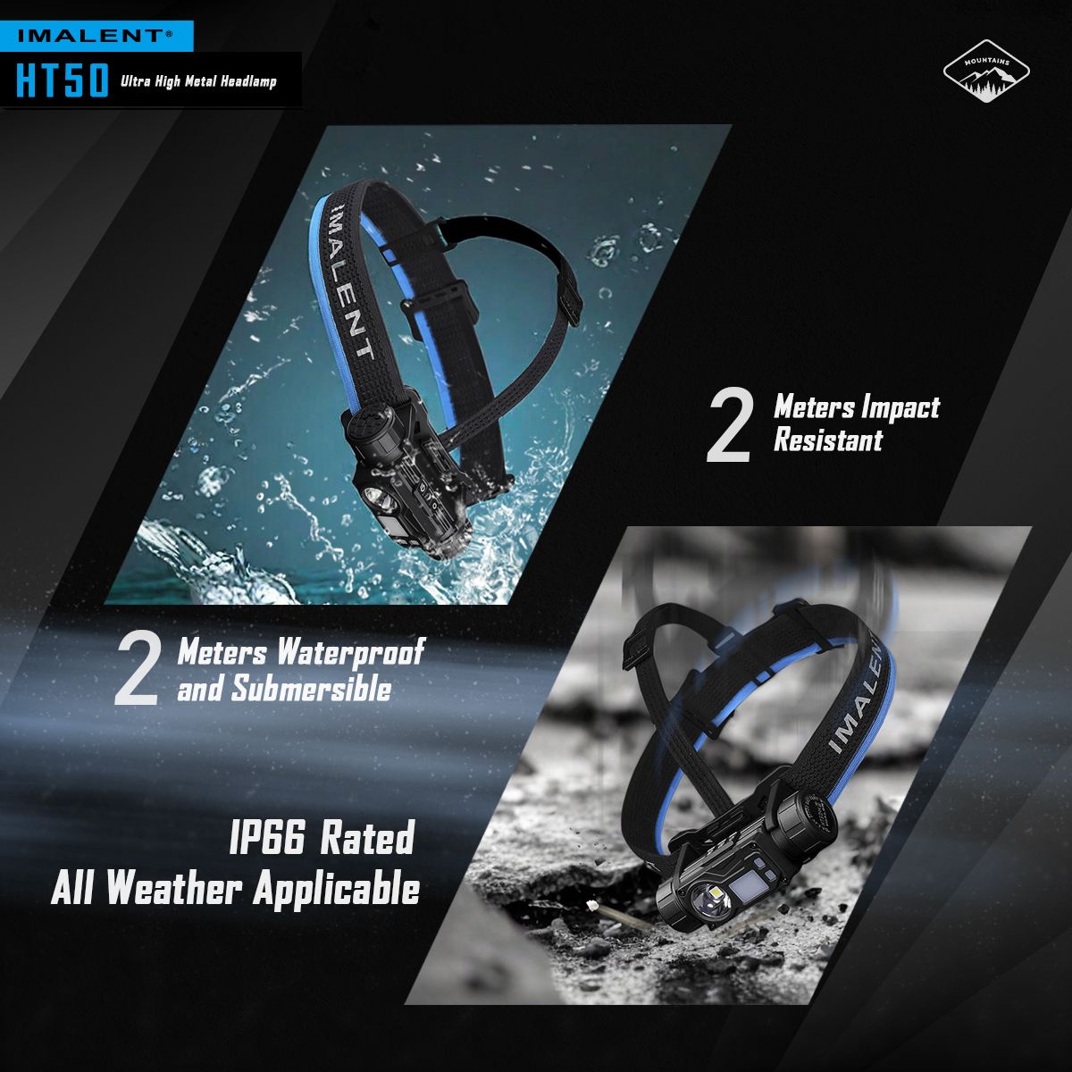 Lampe frontale IMALENT HT50 LED puissante double sources pour aventure camping éclairage extérieur rechargeable