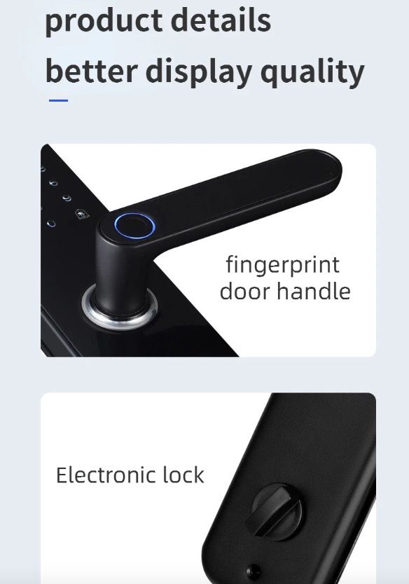 Serrure électronique intelligente à empreinte digitale, entrée sans clé, design élégant, sécurité domestique adaptée aux familles.