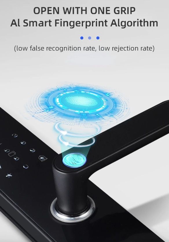 Serrure électronique intelligente à empreinte digitale, entrée sans clé, design élégant, sécurité domestique adaptée aux familles.