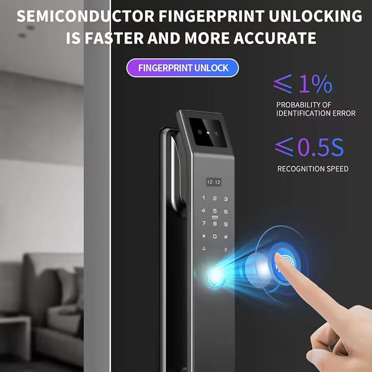 Verrou de porte électronique sans clé avec reconnaissance faciale 3D, caméra, empreinte digitale et mot de passe.