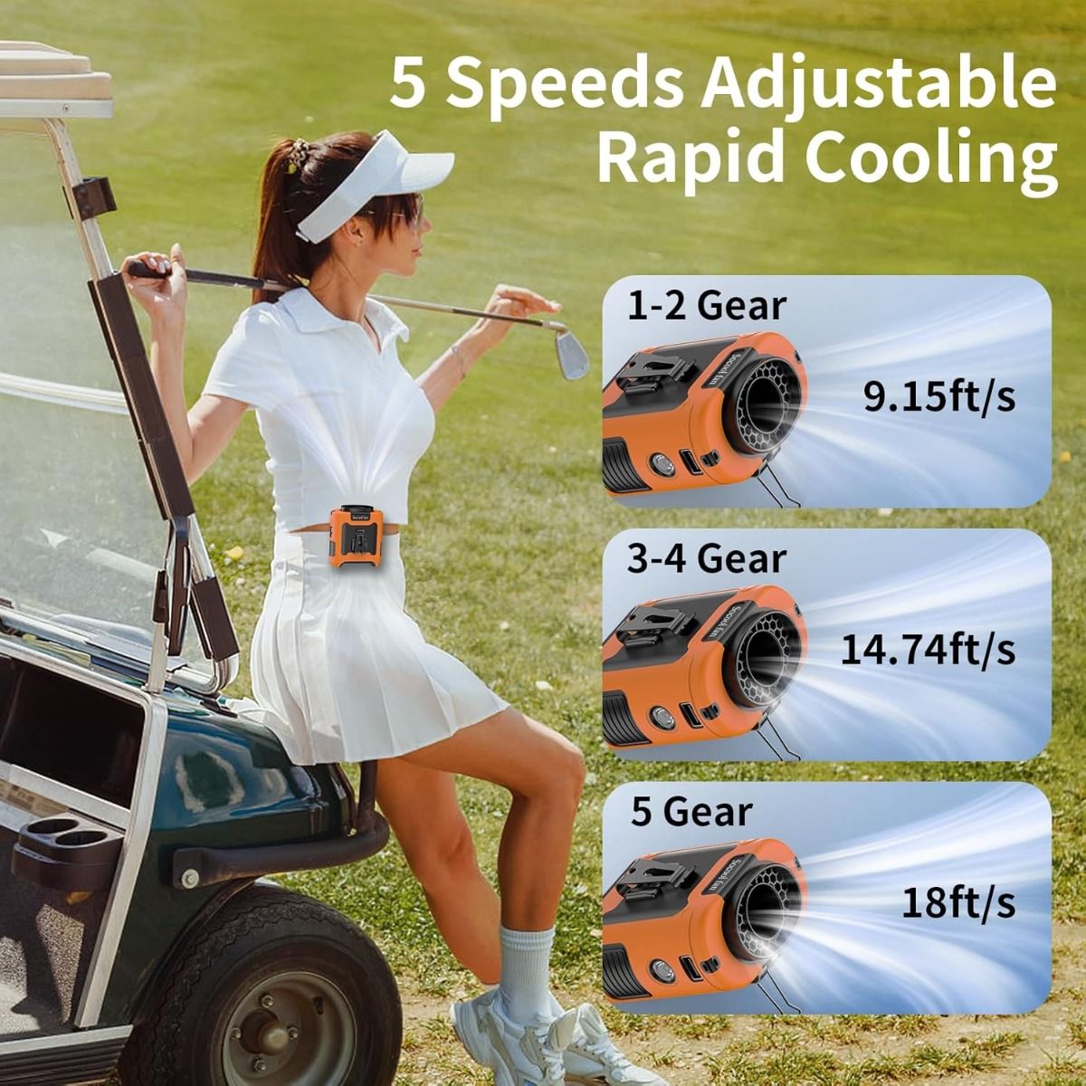 Ventilateur portable rechargeable pour la taille avec ceinture à clip