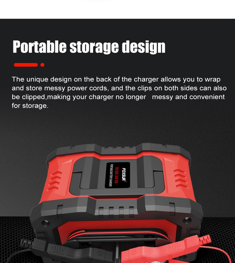 FOXSUR 20A Chargeur de batterie de voiture portable 12V 24V pour moto, camion, batterie AGM LiFePO4 plomb-acide, entretien