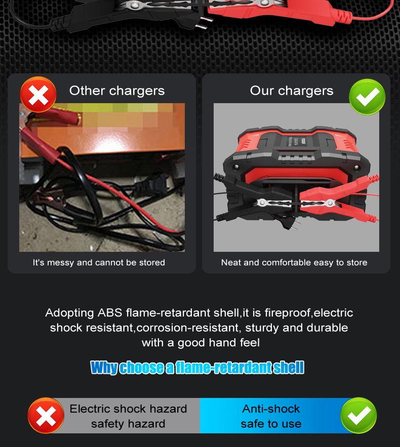 FOXSUR 20A Chargeur de batterie de voiture portable 12V 24V pour moto, camion, batterie AGM LiFePO4 plomb-acide, entretien