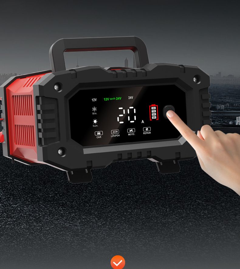 FOXSUR 20A Chargeur de batterie de voiture portable 12V 24V pour moto, camion, batterie AGM LiFePO4 plomb-acide, entretien