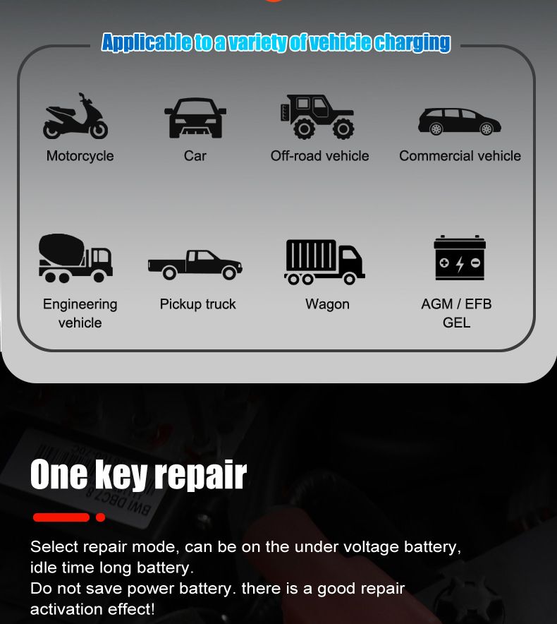 FOXSUR 20A Chargeur de batterie de voiture portable 12V 24V pour moto, camion, batterie AGM LiFePO4 plomb-acide, entretien