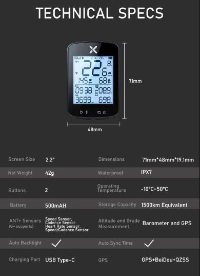 XOSS G+ G2 Ordinateur de vélo GPS Génération Compteur de vitesse sans fil Traqueur avec écran personnalisé et capteur de fréquence cardiaque