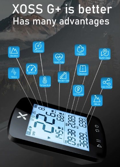 XOSS G+ G2 Ordinateur de vélo GPS Génération Compteur de vitesse sans fil Traqueur avec écran personnalisé et capteur de fréquence cardiaque