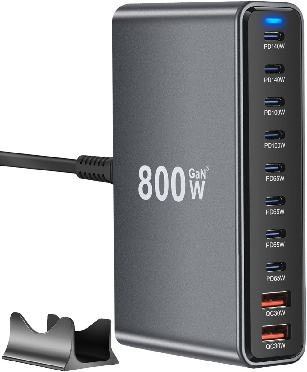 Bloc chargeur rapide USB C 800W, station de charge USB 10 ports, GaN Ⅲ Pro chargeur compatible double port 140W PD PPS
