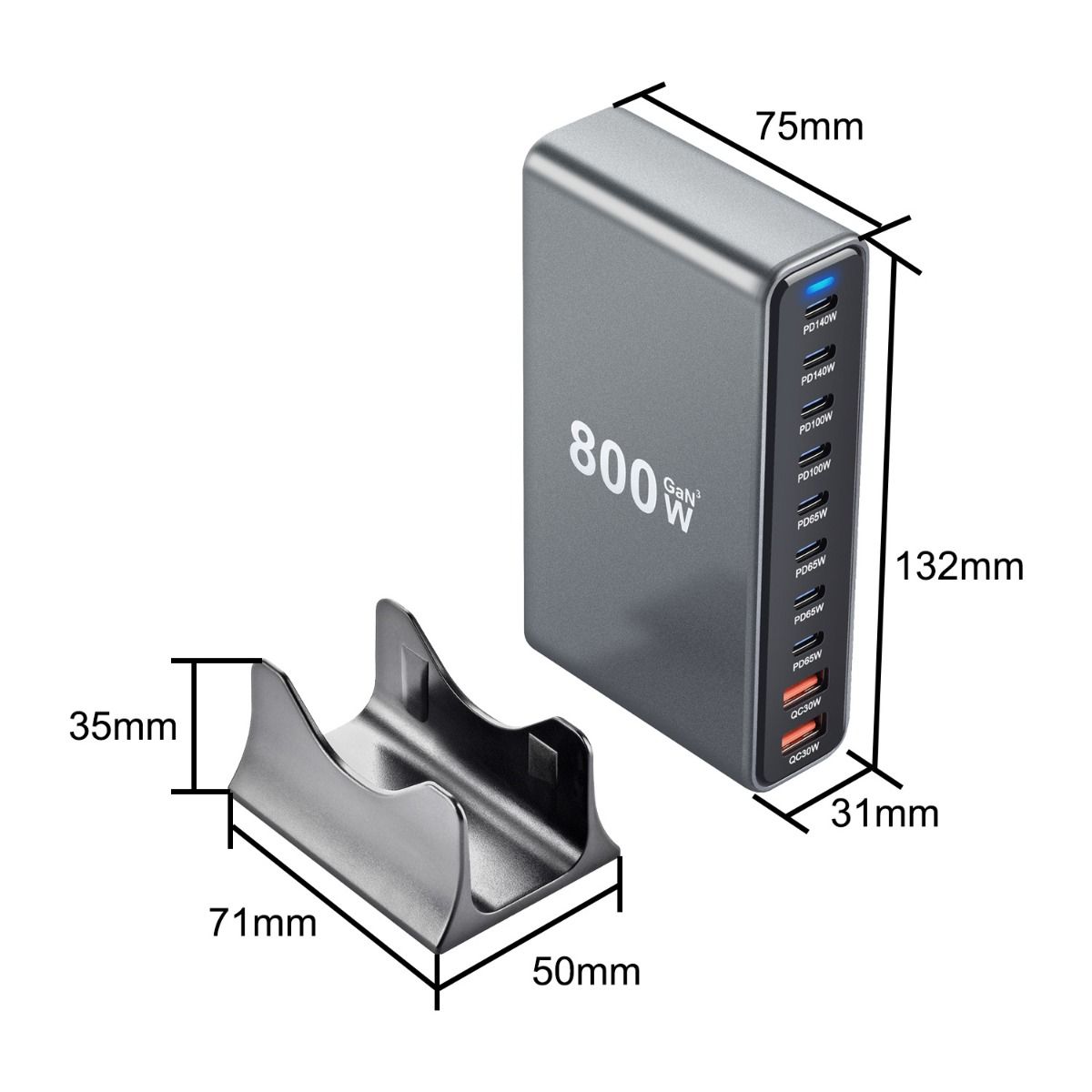 Bloc chargeur rapide USB C 800W, station de charge USB 10 ports, GaN Ⅲ Pro chargeur compatible double port 140W PD PPS