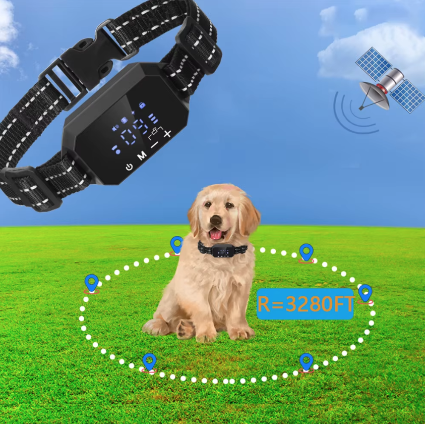 Clôture sans fil GPS pour chien avec force d'avertissement réglable et modes d'éducation respectueux, portée de 100 à 3300 pieds