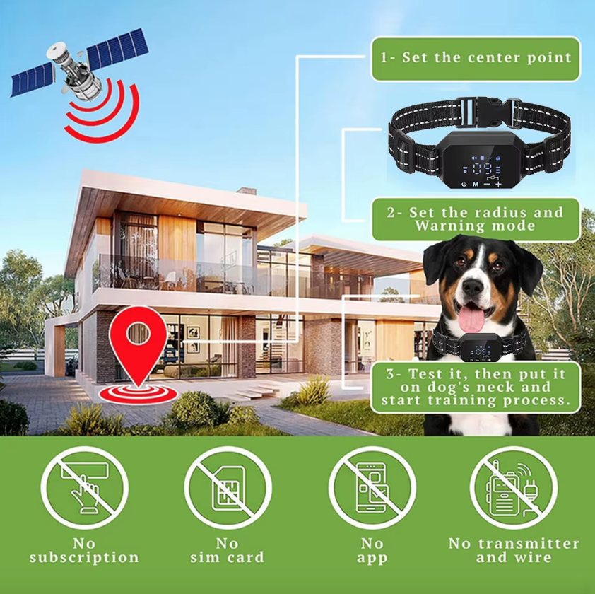 Clôture sans fil GPS pour chien avec force d'avertissement réglable et modes d'éducation respectueux, portée de 100 à 3300 pieds