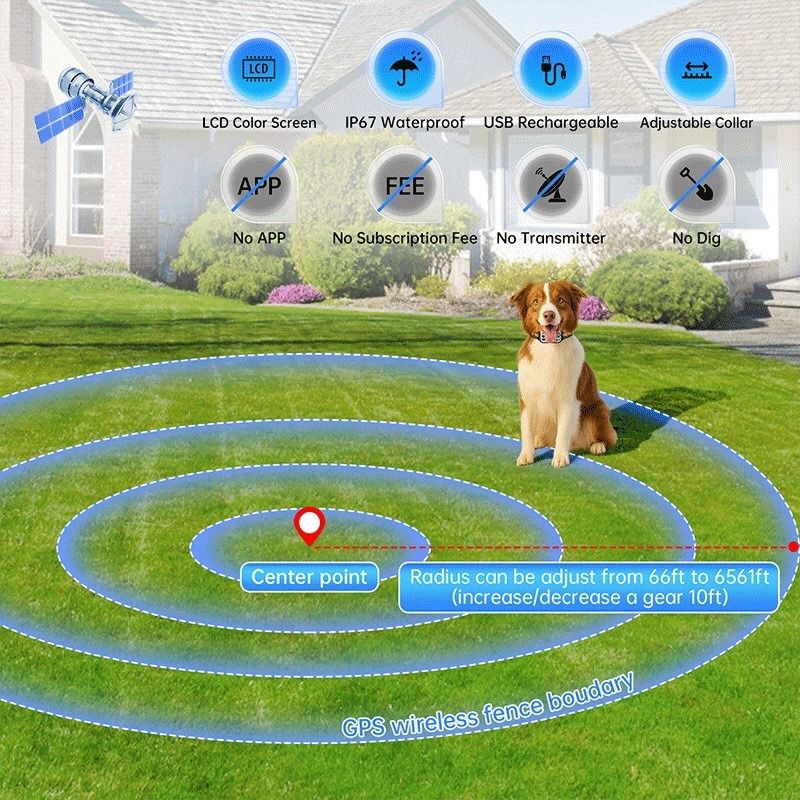 Collier de clôture sans fil pour chien, système de confinement pour animaux GPS, collier anti-aboiement rechargeable pour chien, dresseur anti-aboiement imperméable, pour chiens de 15 à 120 lbs