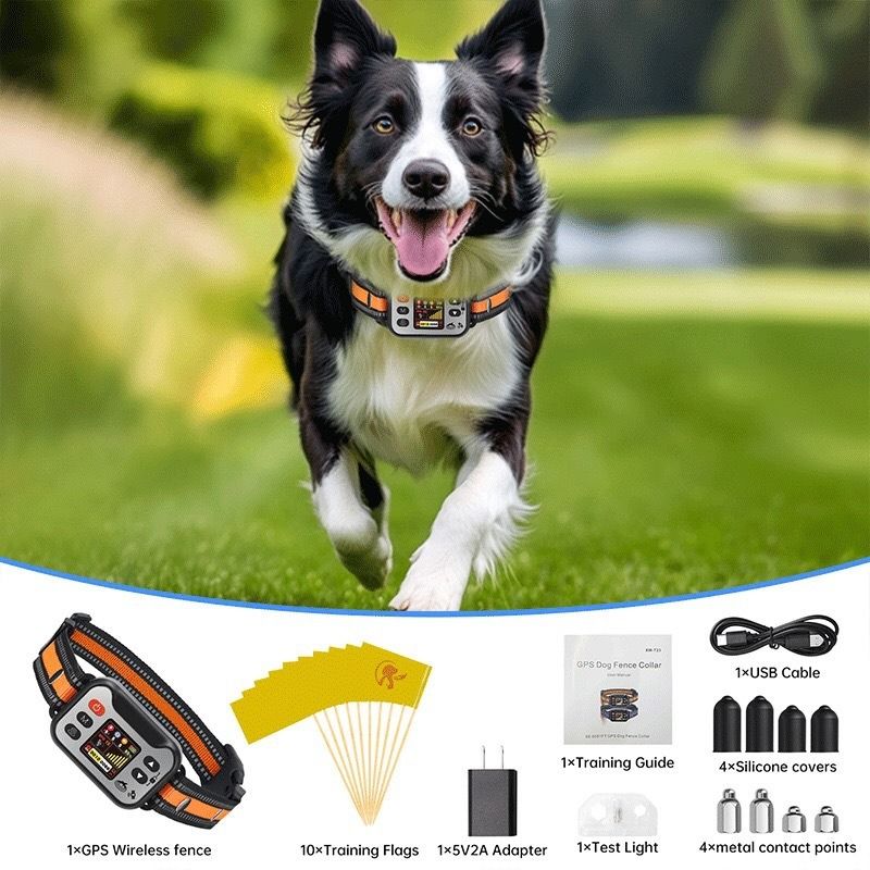 Collier de clôture sans fil pour chien, système de confinement pour animaux GPS, collier anti-aboiement rechargeable pour chien, dresseur anti-aboiement imperméable, pour chiens de 15 à 120 lbs
