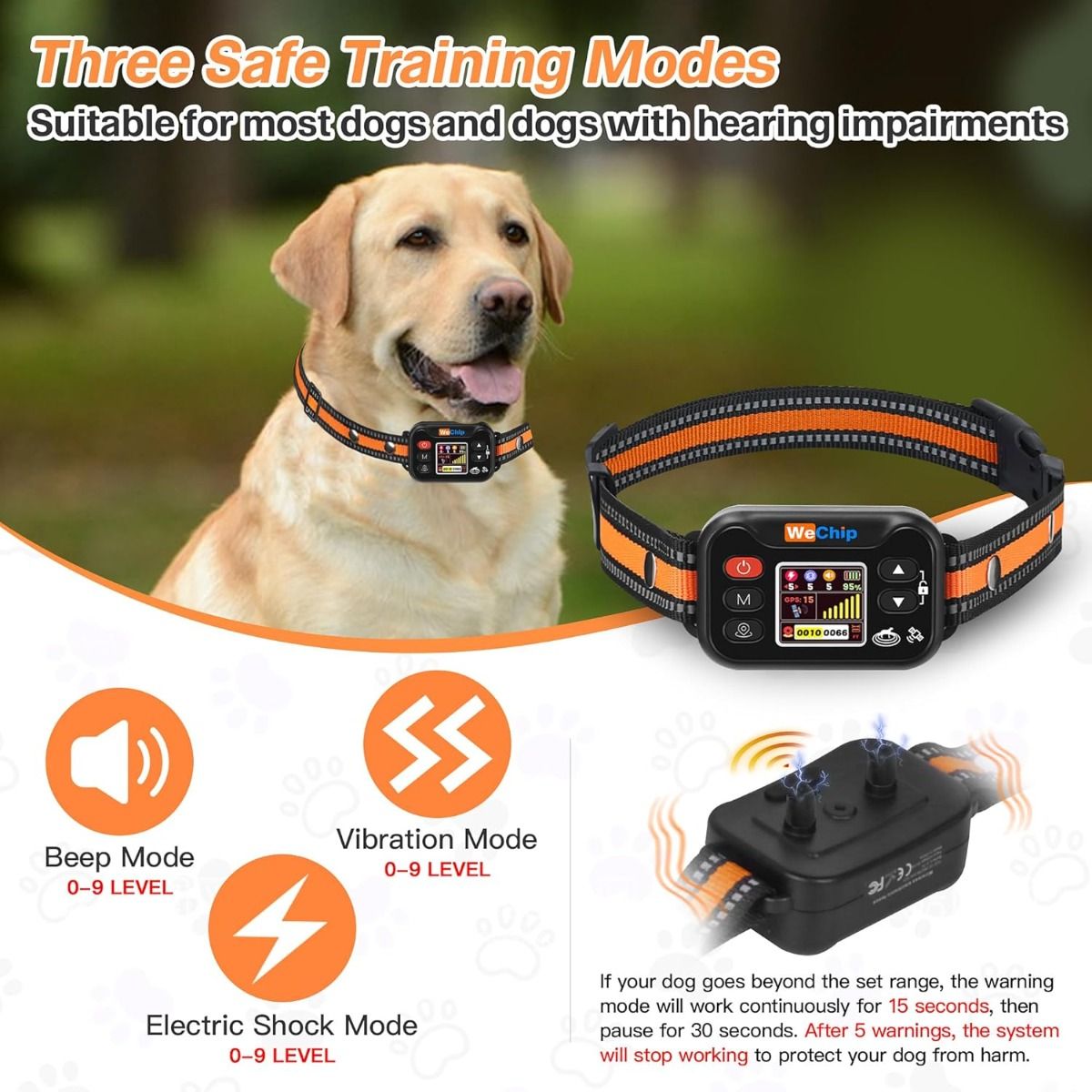 Collier de clôture sans fil pour chien, système de confinement pour animaux GPS, collier anti-aboiement rechargeable pour chien, dresseur anti-aboiement imperméable, pour chiens de 15 à 120 lbs