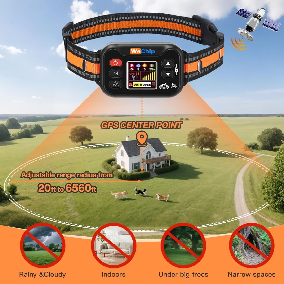 Collier de clôture sans fil pour chien, système de confinement pour animaux GPS, collier anti-aboiement rechargeable pour chien, dresseur anti-aboiement imperméable, pour chiens de 15 à 120 lbs