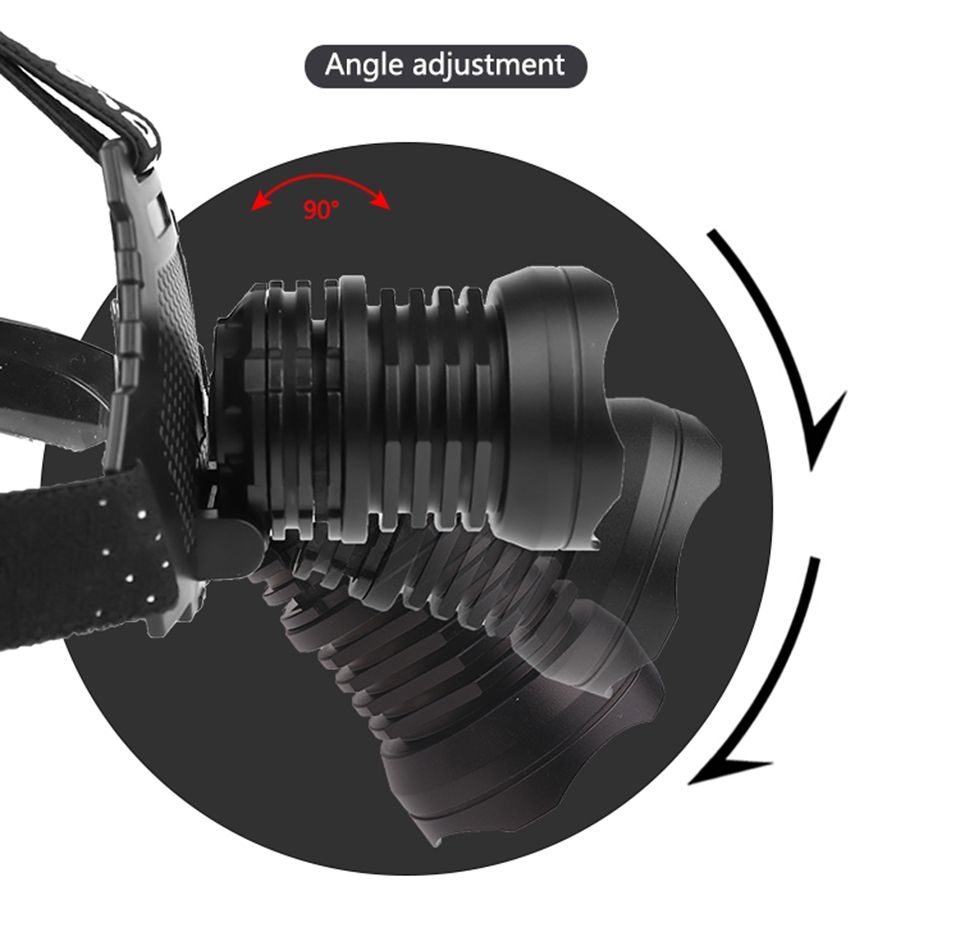 Lampe frontale haute performance XHP70 8000LM avec modes réglables USB étanche IPX5 pour pêche et camping