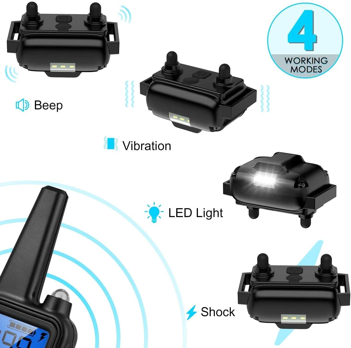 Collier de dressage électrique pour chien 800m, télécommande étanche rechargeable avec affichage LCD, choc, vibration et son