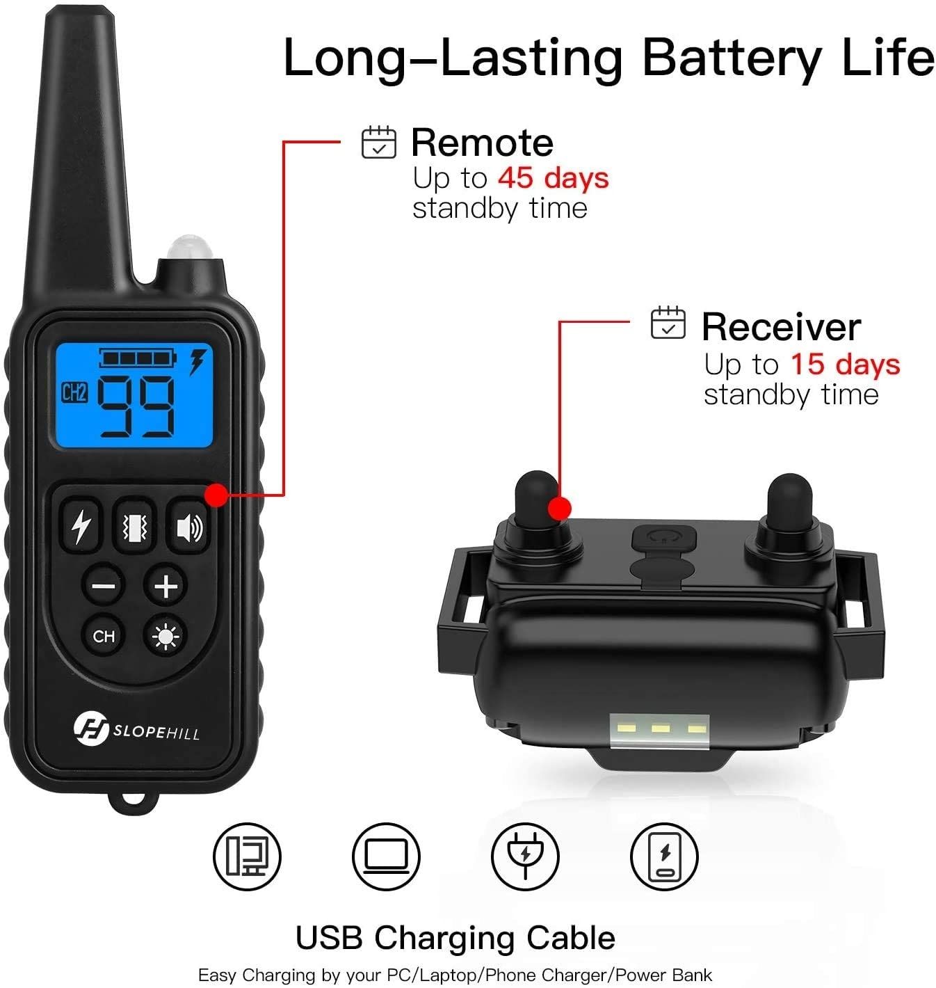 Collier de dressage électrique pour chien 800m, télécommande étanche rechargeable avec affichage LCD, choc, vibration et son