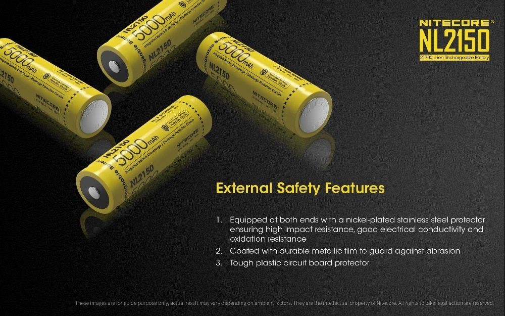 NITECORE NL2150 5000mAh 3.6V 21700 Batterie rechargeable pour lampe torche puissante, drone et équipement extérieur