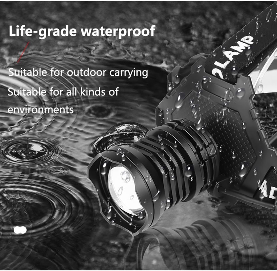 Lampe frontale haute performance XHP70 8000LM avec modes réglables USB étanche IPX5 pour pêche et camping