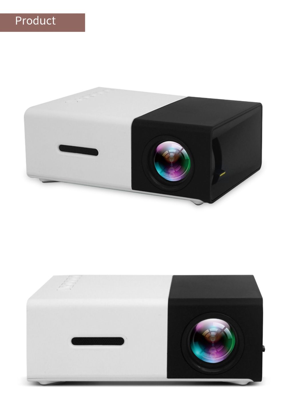 YG300 Projecteur LED Mini Projecteur Compact Portable Projection Lumineuse 1080P pour Soirée Cinéma et Aventures de Jeu