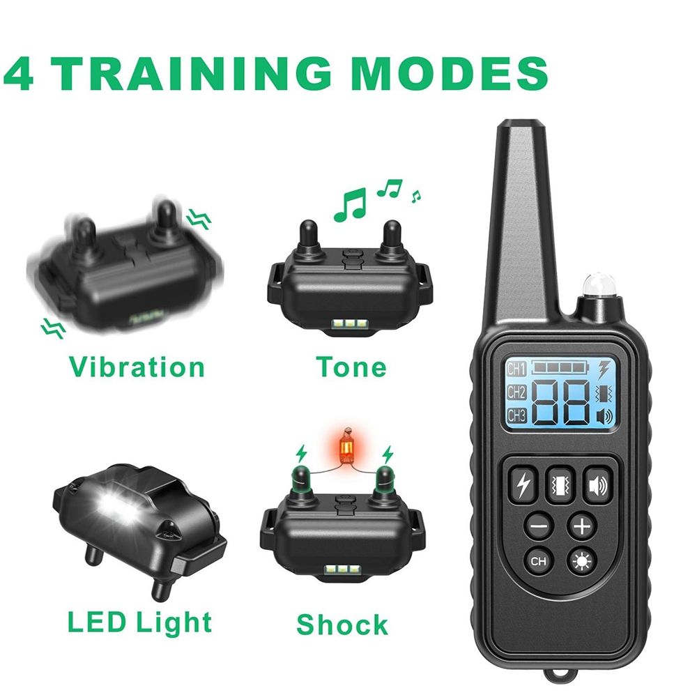 Collier d'entraînement chien électrique LCD télécommande animaux imperméable rechargeable niveaux ajustables
