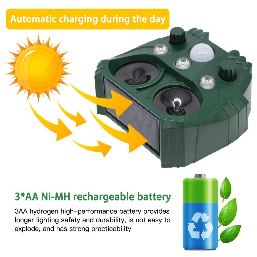 Répulsif Ultrasonique Solaire Jardin IP44 Silence Pour Animaux Écologique pour Oiseaux Chats et Ratons Laveurs