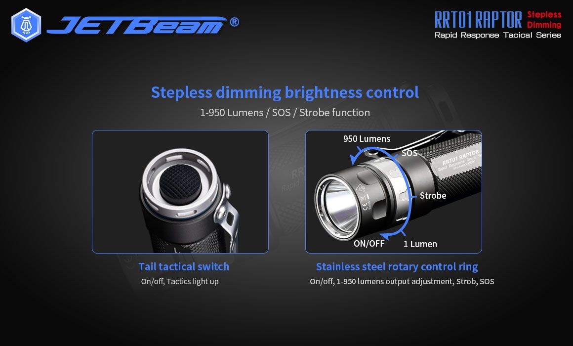 JETBeam JET-RRT01 XP-L 950 Lumen LED EDC Lampe de poche Éclairage extérieur durable pour le camping et la randonnée