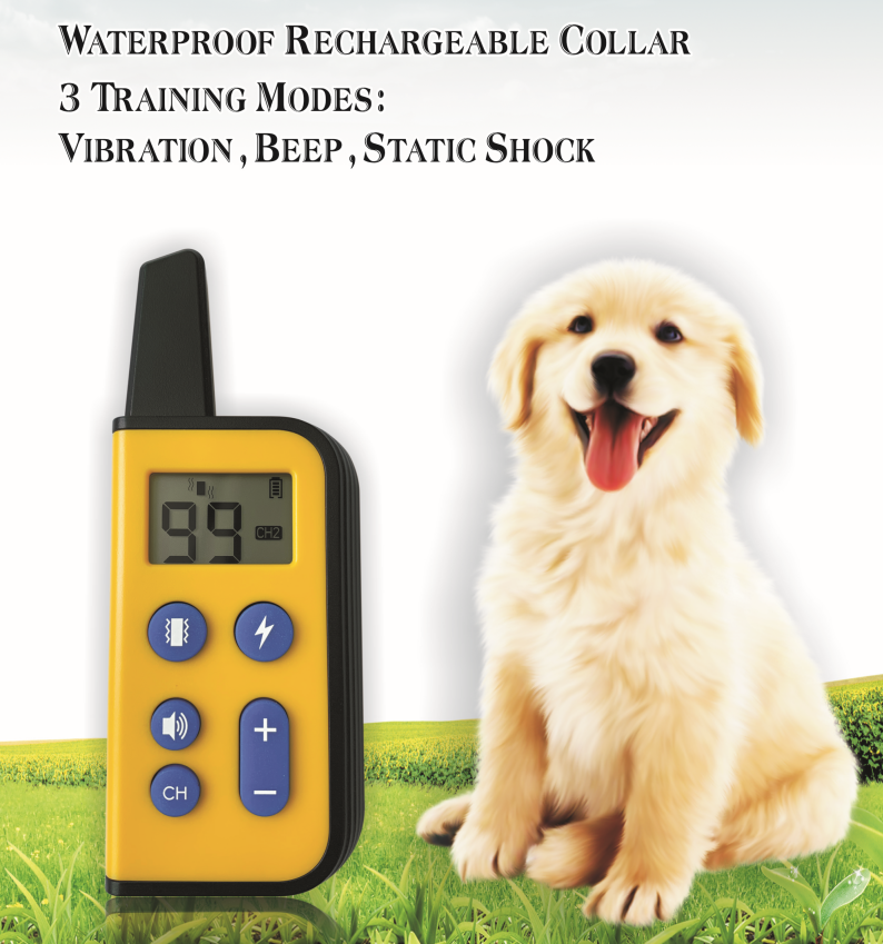 Collier de dressage pour chien électrique étanche avec une portée de 1000 m et niveaux de stimulation réglables pour un dressage humain