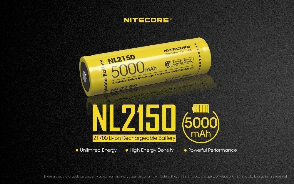 NITECORE NL2150 5000mAh 3.6V 21700 Batterie rechargeable pour lampe torche puissante, drone et équipement extérieur