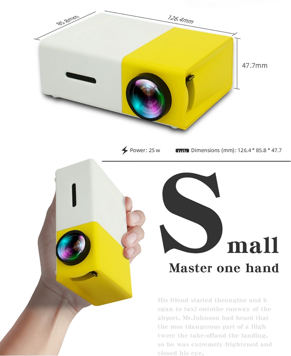 YG300 Projecteur LED Mini Projecteur Compact Portable Projection Lumineuse 1080P pour Soirée Cinéma et Aventures de Jeu