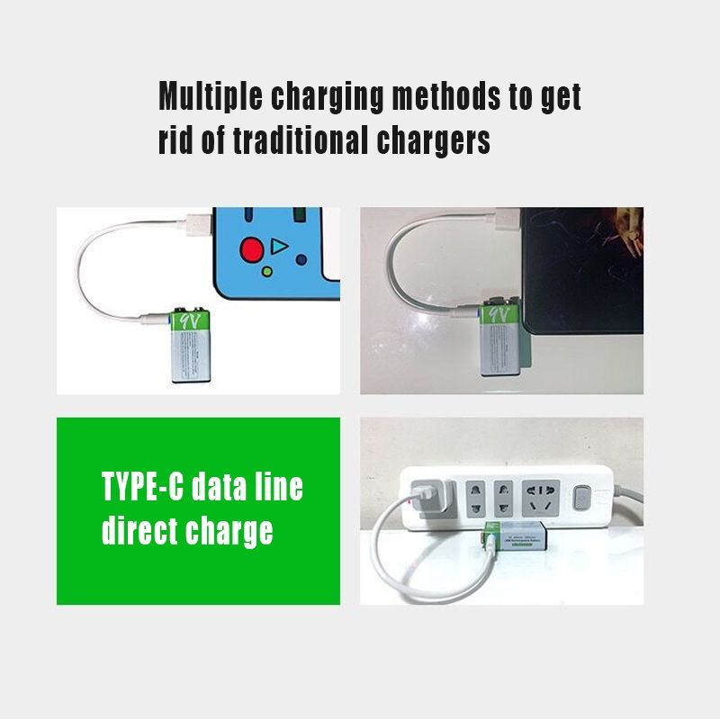 Pile rechargeable USB 9V 6F22 650mAh, alimentation Li-ion écologique pour jouets, microphone, multimètre et plus encore.