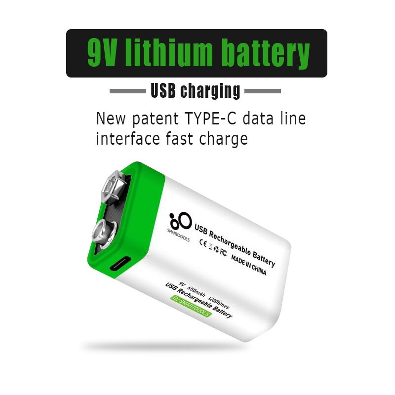 Pile rechargeable USB 9V 6F22 650mAh, alimentation Li-ion écologique pour jouets, microphone, multimètre et plus encore.
