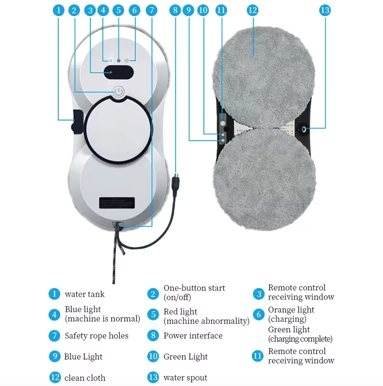 Robot nettoyeur de vitres avec technologie intelligente, pulvérisation d'eau automatique, aspiration 5600Pa pour des vitres sans traces et sans effort.