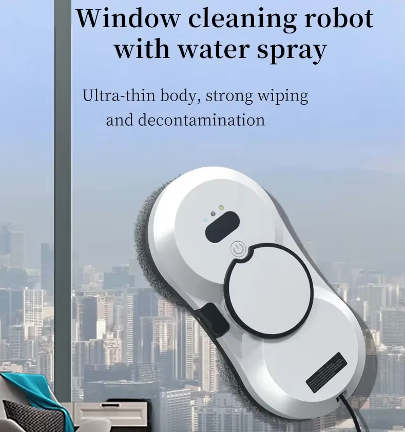 Robot nettoyeur de vitres avec technologie intelligente, pulvérisation d'eau automatique, aspiration 5600Pa pour des vitres sans traces et sans effort.