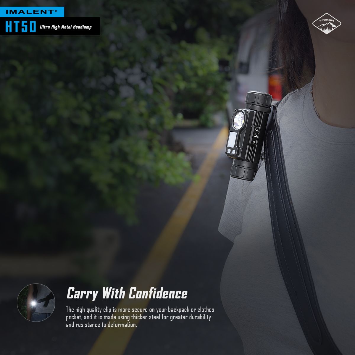 Lampe frontale IMALENT HT50 LED puissante double sources pour aventure camping éclairage extérieur rechargeable