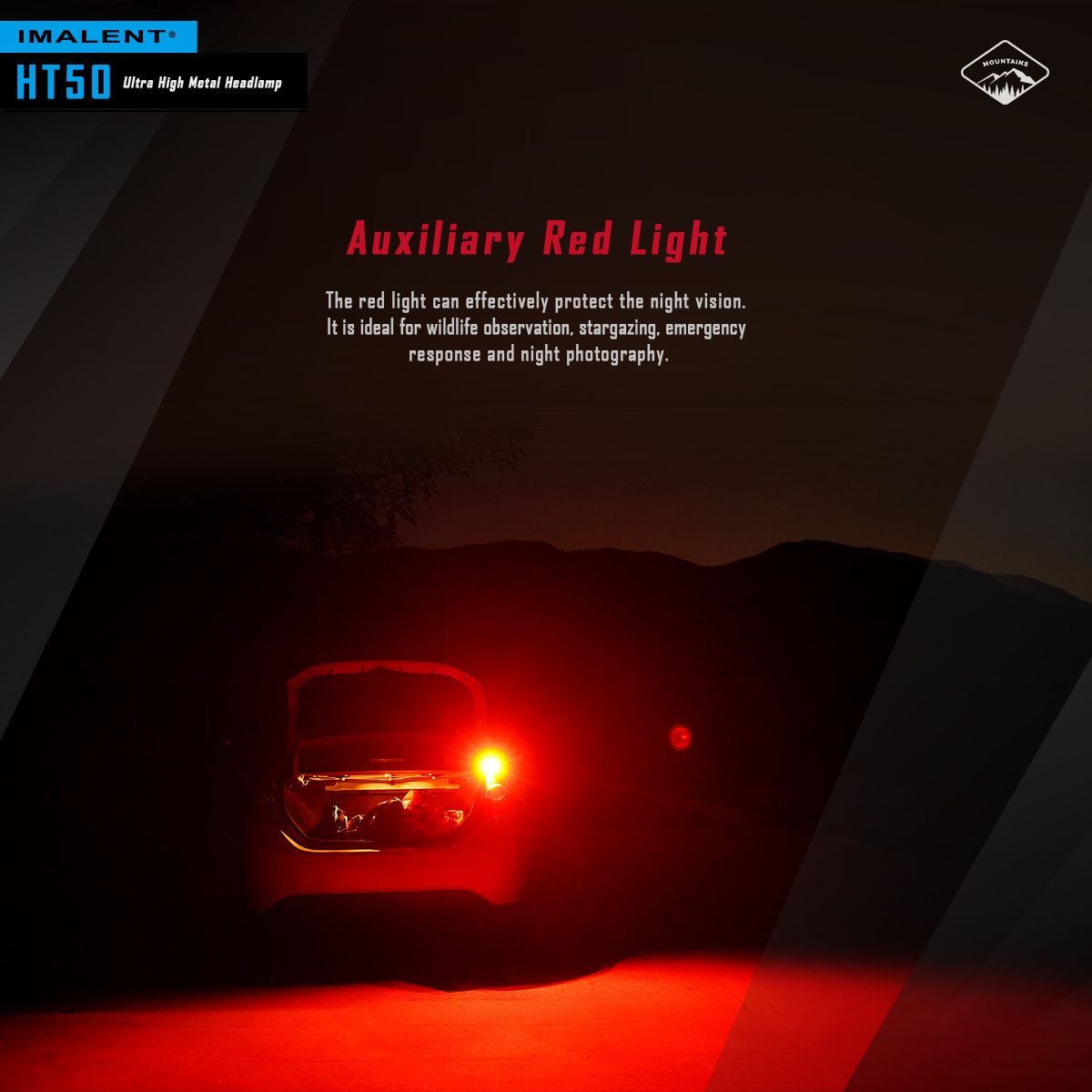 Lampe frontale IMALENT HT50 LED puissante double sources pour aventure camping éclairage extérieur rechargeable