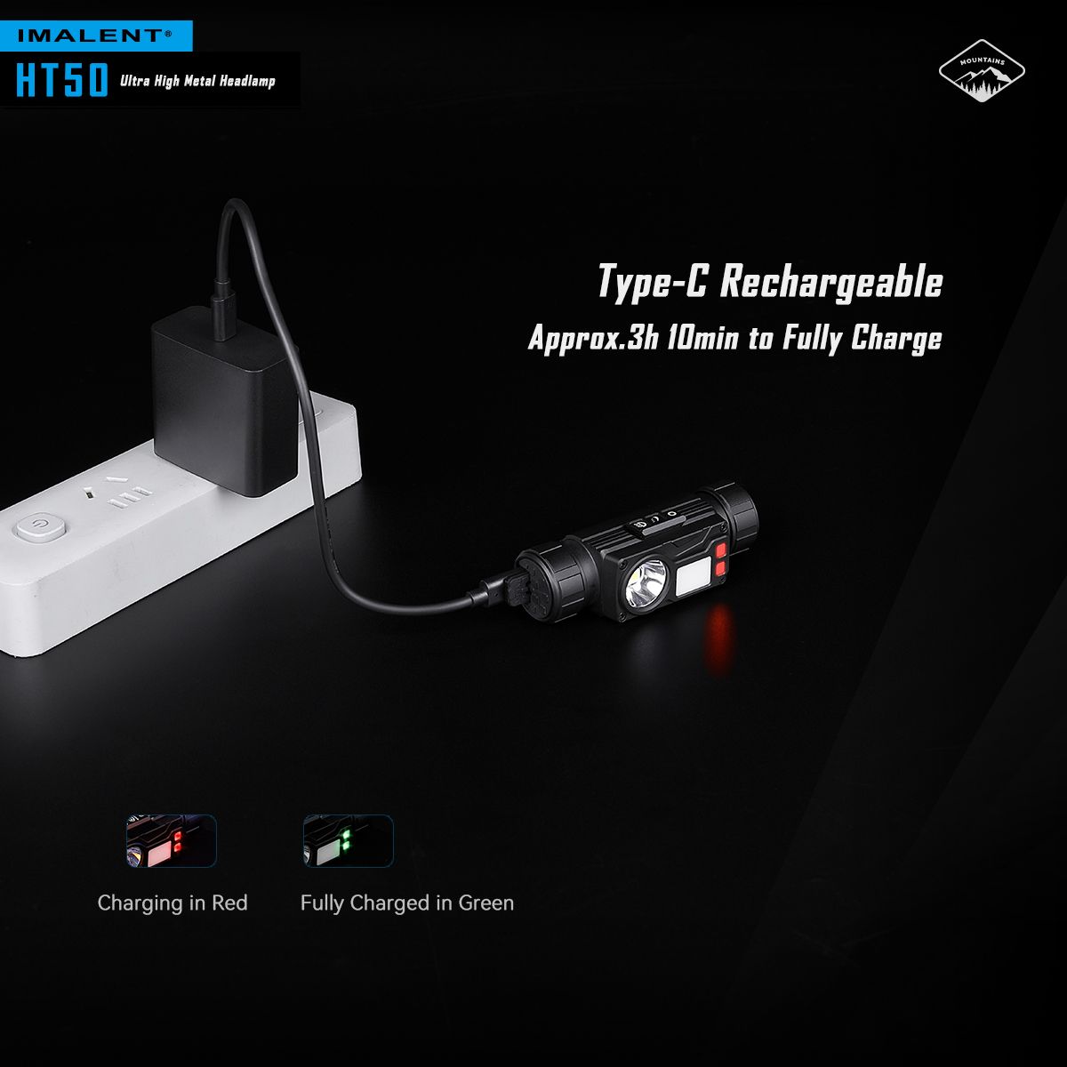 Lampe frontale IMALENT HT50 LED puissante double sources pour aventure camping éclairage extérieur rechargeable