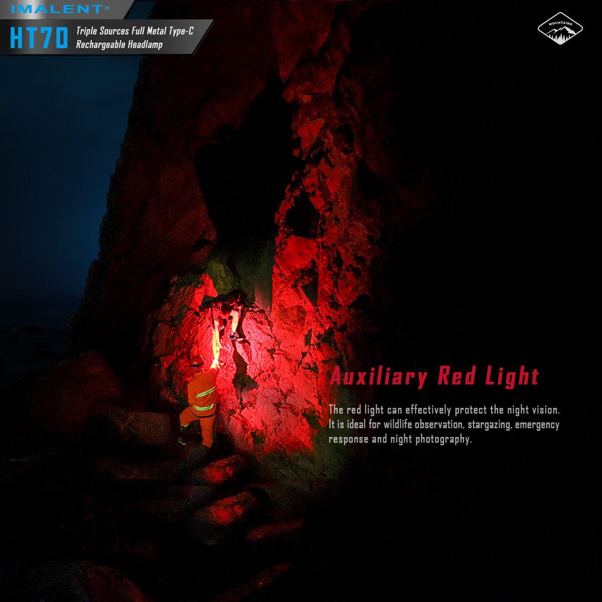 Lampe frontale haute performance IMALENT HT70 3500 lumens LED XHP50.3 HI pour aventure en plein air rechargeable