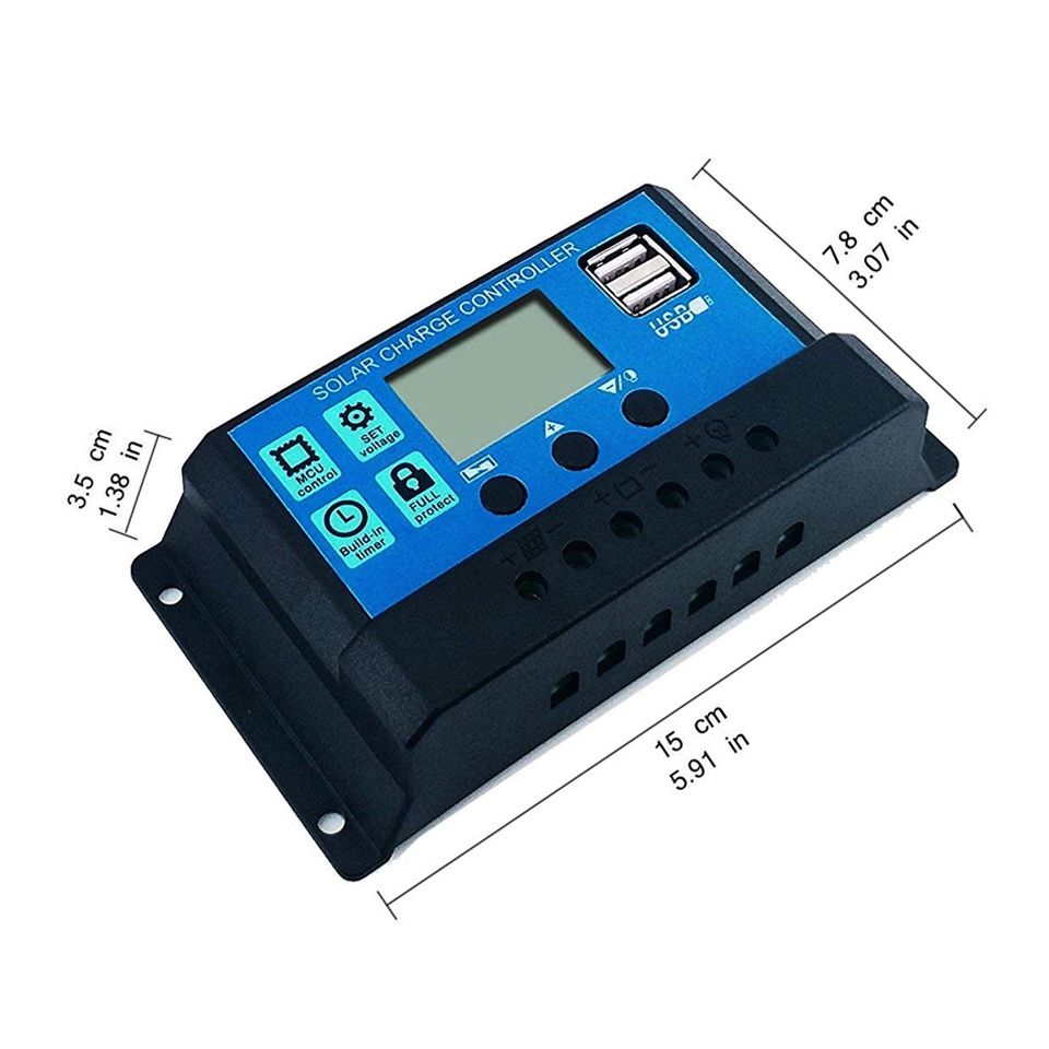 Contrôleur de charge solaire automatique 12V 24V PWM avec affichage LCD et double sortie USB pour camping-cars, cabanes isolées et systèmes domestiques