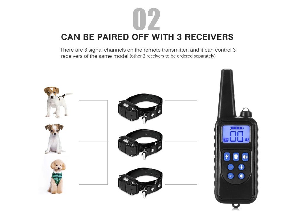 Collier de dressage chien 800m écran LCD modes choc vibration son collier rechargeable imperméable