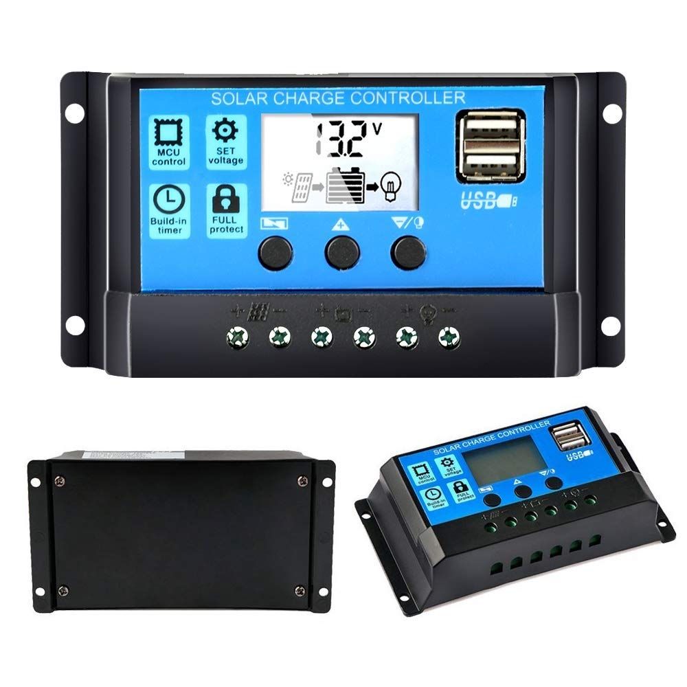 Contrôleur de charge solaire automatique 12V 24V PWM avec affichage LCD et double sortie USB pour camping-cars, cabanes isolées et systèmes domestiques