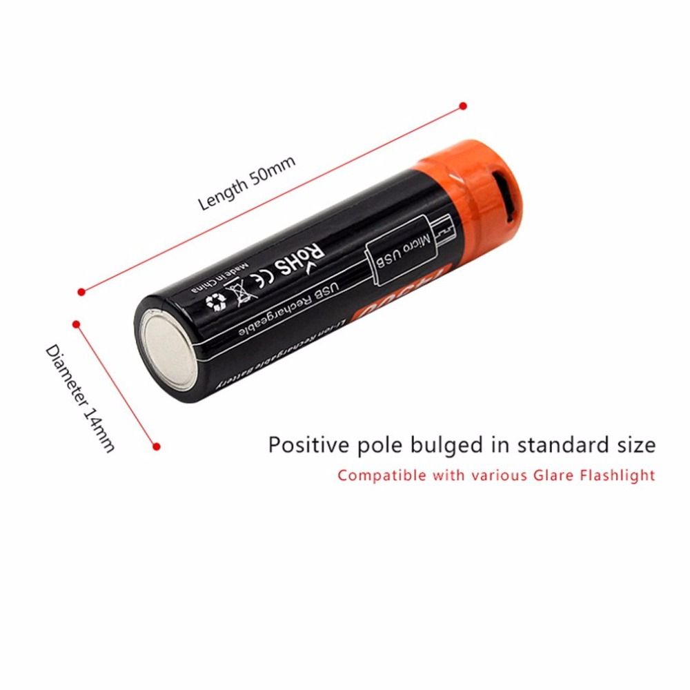 Batterie rechargeable 14500 Li-ion 3.7V 750mAh DoublePow avec port Micro USB et indicateur LED écologique