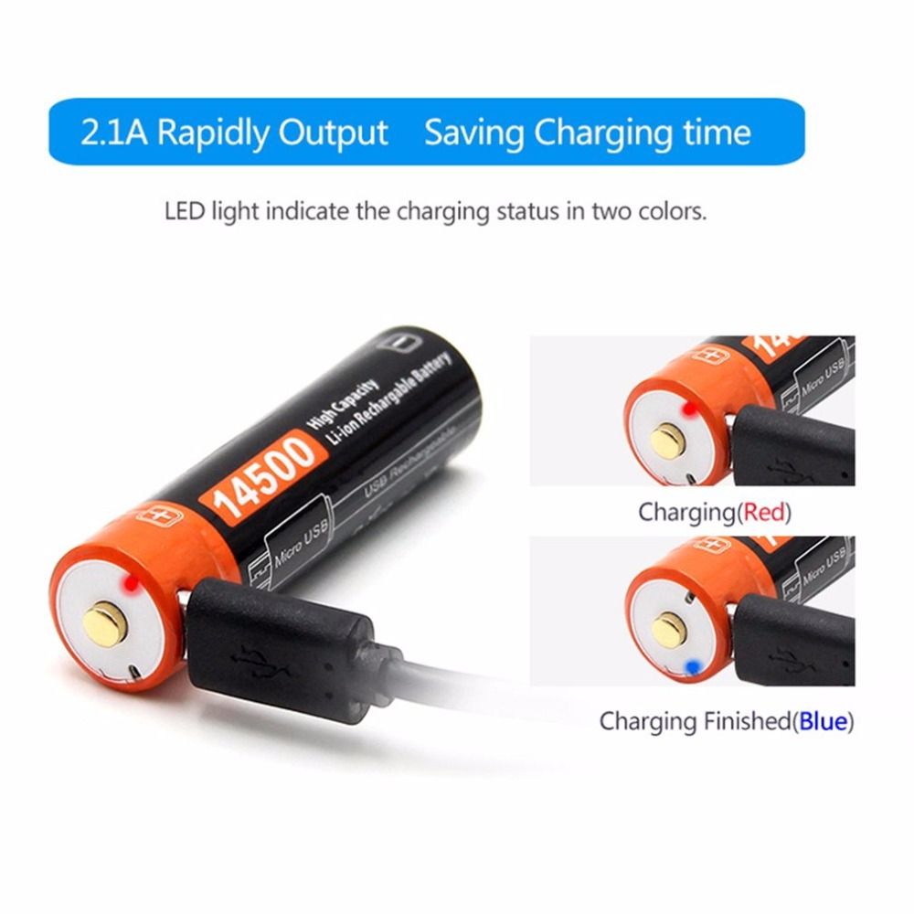 Batterie rechargeable 14500 Li-ion 3.7V 750mAh DoublePow avec port Micro USB et indicateur LED écologique